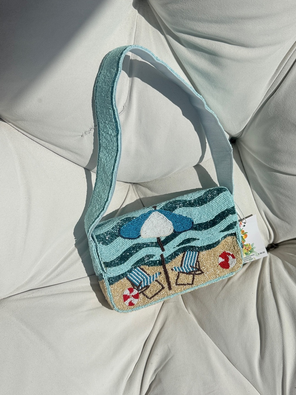 NEW STAUD SOL MER AMERICA BEYOND BEADED Beach UMBRELLA Embroidered Shoulder Bag - Picture 3 of 7